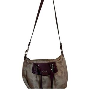 Coach Ashley Dotted Op Art Satchel Beige Plum Women's Handbag